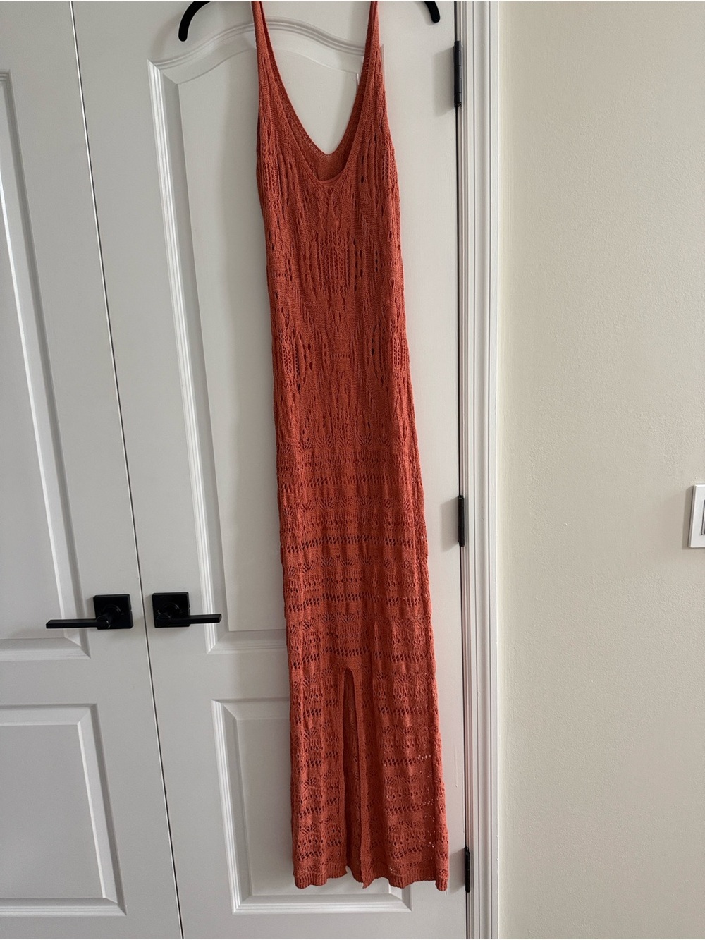 Rust Crochet Maxi Dress with Scoop Neck - Women